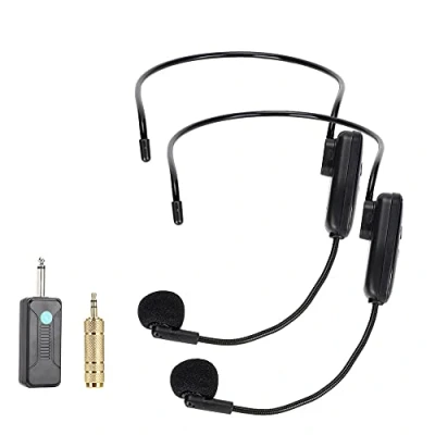 Image de casque micro sans fil UHF, microphone avec récepteur pour enseignants, transmission stable 50 M, 2 en 1 et portable amplificateur vocal, guides touristiques, haut parleur