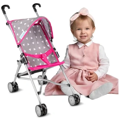 Image de Kinderplay Poussette Poupee, Landeau Poupee Fille pour Poupées, de Conception Légère Stable, Hauteur Jusqu&#039;à la Poignée 54 cm, modèle KP0290S