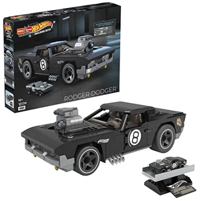 Image de MEGA Construx Hot Wheels Rodger Dodger Voiture de Course à Construire Présentoir Capot Ouvrable Grande Taille (1/20)