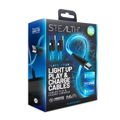 Image de STEALTH Câbles 2M LED Light Up Twin Play &amp; Charge, Compatible avec PS4 et autres appareils