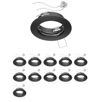 Image de ledscom.de 12 pièces cadre d&#039;encastrement pour plafond FERE noir mat (LED/halogène/MR16/50mm) incl. douille GU5.3