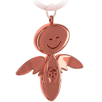 Image de FABACH porte clés ange gardien Smile avec volant Pendentif élégant en métal argenté, or, rose, noir, bronze Cadeau bonheur pour permis de Conduire prudemment, 1 x argent