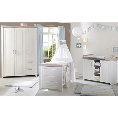 Image de roba Ensemble &#039;Felicia&#039;, Luna Elm/Blanc, incluant Un lit combiné 70x140 cm, Une Table à Langer et Armoire 3 Portes