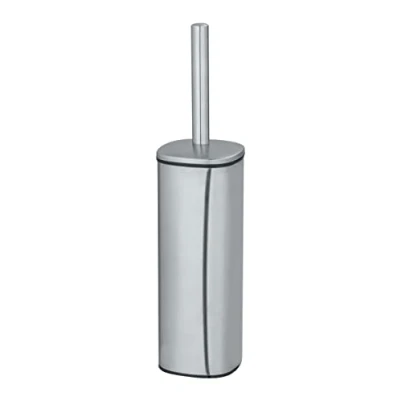 Image de WENKO brosse WC fermée Alassio, porte au design fermé avec noire et tête de remplaçable Ø 8,5 cm, Acier, 9,3x39,2x9,3 argent mat