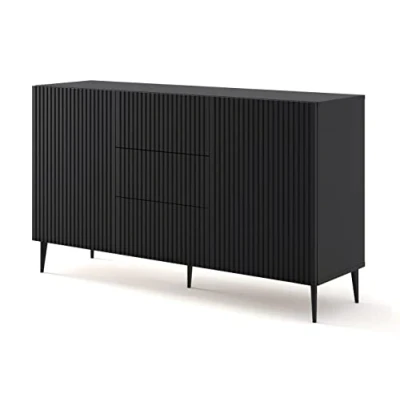 Image de Commode AC DÉCO Ravenna 2 portes 3 tiroirs Noir mat L 150 x P 42 H 87 cm