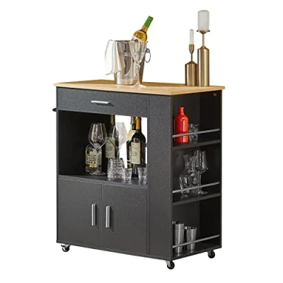 Image de SoBuy Desserte Roulante Chariot de Cuisine à roulettes Buffet Multifonctionnel avec Etagère Latérale, Portes, Tiroirs, Porte torchon, 82x46x88 cm, Noir, FKW113 SCH