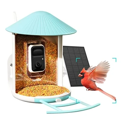 Image de NETVUE Mangeoire Oiseaux avec Camera IA, Capture Auto d&#039;Images/Vidéos, Observation et Identification des Via APP, Caméra Jardins WiFi à Batterie &amp; Panneau Solaire, Mangeoires Exterieur