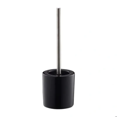 Image de Porte brosse WC, lot de 2, céramique WC et tête changeable poignée métal salle bain HxD 38,5 x 12,5 cm , noir