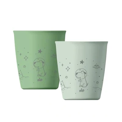Image de nip Green Öko Lot de 2 gobelets pour bébé et enfant à partir 1 an, incassables, passent au micro ondes lave vaisselle, sans BPA, mélamine, durables, motif animal, vert clair