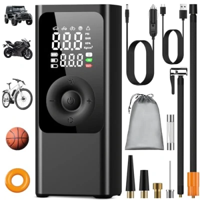 Image de Pompe à air électrique sans Fil 150 PSI 7800 mAh Compresseur Portable avec écran LCD numérique