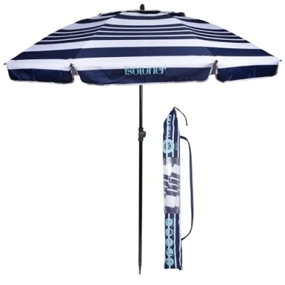 Image de Isotoner Parasol de plage anti uv upf50+ rayure mixte marine