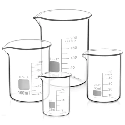 Image de QWORK® Bécher Gradué 25ml 50ml 100ml 200ml en Verre Borosilicate, Lot de 4 Doseur pour Laboratoire et Cuisine