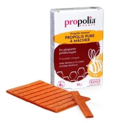 Image de PROPOLIA Propolis pure à mâcher Immunité, Gorge, Hygiène buccale 100% purifiée Complément alimentaire Fabriquée en France Plaquette prédécoupée 10 g