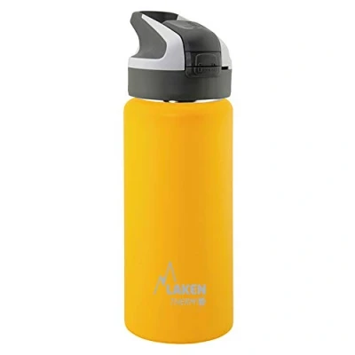 Image de LAKEN Therm Summit Bouteille d&#039;eau isotherme en acier inoxydable, Bouchon de Sport avec Paille, Grande Ouverture, 500ml, Jaune