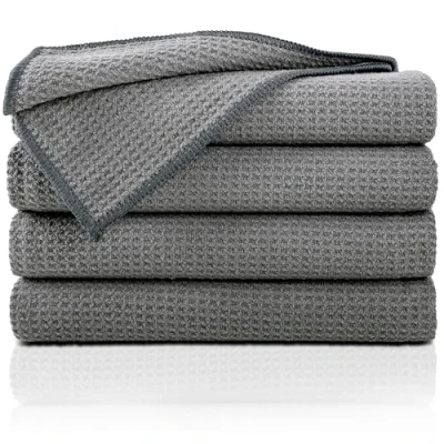 Image de Gräfenstayn Lot de 4 Torchons Cuisine en Microfibre Structure gaufrée très absorbante &amp; Non pelucheuse Oeko TEX Standard 100 50x70 cm Vaisselle, Chiffons (Anthracite)