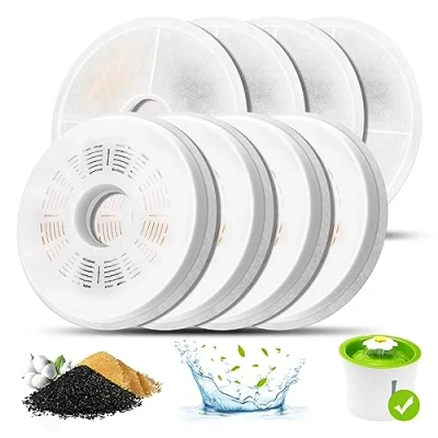 Image de Filtre Fontaine Eau Chat, Pack De 8 Filtres à Triple Action pour abreuvoir chat Compatible avec Distributeur d&#039;eau animaux 3L, Remplacement Charbon Actif