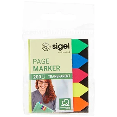 Image de SIGEL Hn613 Marque Pages Adhésifs en Forme de Flèche, Film Transparent, 200 Index 4,5 X 1,2 cm, 5 Couleurs