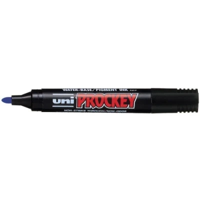 Image de Uniball Uni Prockey PM122 BL Marqueur permanent Pointe ogive Corps plastique Encre pigmentée à base d&#039;eau Bleu Lot de 12
