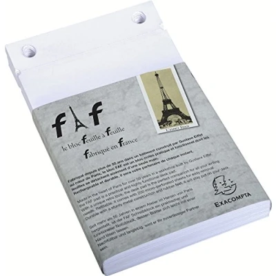 Image de Exacompta Réf. 12213E 1 recharge unie format N3 185 x 115 mm 170 feuilles blanches et microperforées en tête FAF 18,5/11,5