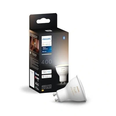 Image de Philips Hue 929003666701 White Ambiance, Ampoule connectée GU10, lumière Blanche réglable de Chaud à Froid, Compatible Bluetooth, contrôle Vocal avec Alexa, Apple Home et Google Assistant, Blanc