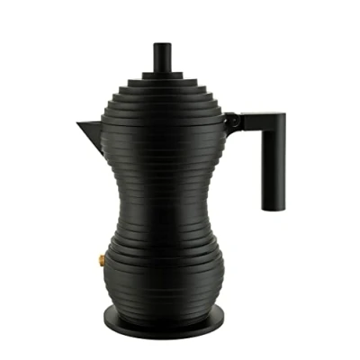 Image de Alessi Pulcina MDL02/1 BB Cafetière Espresso Design, en Fonte d&#039;Aluminium avec Poignée et Bouton PA, 1 Tasse, Noir