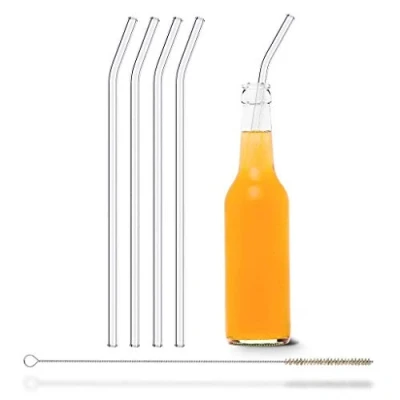 Image de HALM Pailles en verre Réutilisables 4 pièces courbées 30 cm Stanley Cup Quencher Gobelet + Brosse de nettoyage Lavable au lave vaisselle Durable pour bouteilles