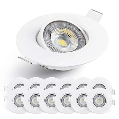 Image de EMOS Spot LED Encastrable 230V, 5W / 450lm, 50 Orientable, Plafonnier encastré, blanc froid 6500K, Lot de 12 Spots plafond pour l&#039;intérieur, extra plat, ronde, Couleur