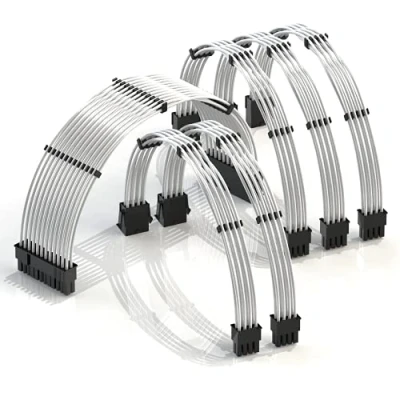 Image de LINKUP 30cm Extension de Câble PSU 18AWG Veste en Téflon Cuivre sans Oxygène Mod Personnalisé GPU PC avec Peigne Pack Unique┃1x24P (20+4)┃2x8P (4+4) CPU┃3x8 P (6+2) GPU┃300mm Argent