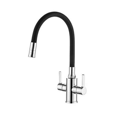 Image de Ibergrif Robinet de cuisine flexible, orientable à 360 , et avec 2 fonctions pulvérisation, mitigeur d&#039;évier double poignée, noir