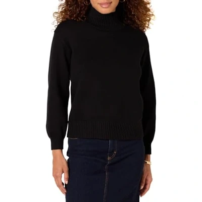 Image de Amazon Essentials Pull à col Montant en Coton (Grandes Tailles Disponibles) Femme, Noir, S