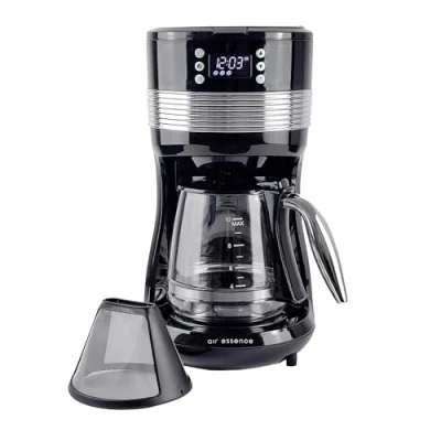 Image de Air Essence Machine a Cafe Filtre Aroma Overflow, Noir, 1,4 Litre, 10 Tasses, Cafetiere Filtre, Avec détails chromés pour une fonctionnalité et un design élégants.