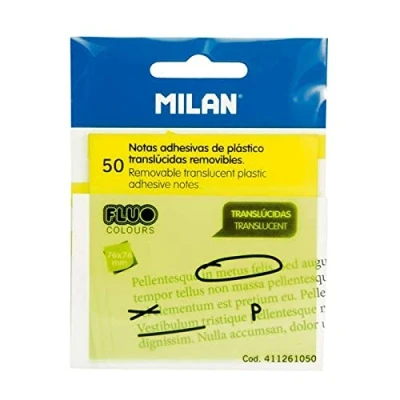 Image de MILAN 50 notes adhésives translucides amovibles jaune Fluo 76 x mm 411261050 Taille unique