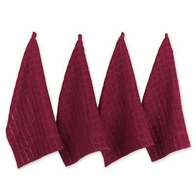 Image de DII Basic Terry Collection Lot de 4 torchons à vaisselle Motif fenêtre Bordeaux uni 40,6 x 66 cm