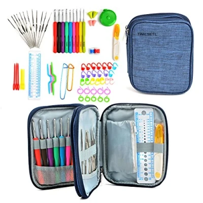 Image de Aiguilles à Tricoter Colorées Kit TIMESETL 72Pcs Crochets de Différentes Tailles en Aluminium Poignée Caoutchouc Crochet Tricot Complet avec Trousse Rangement