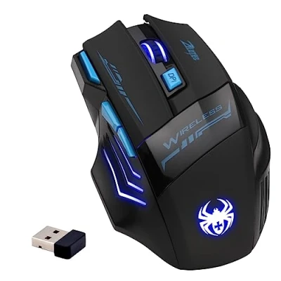 Image de zelotes Souris sans Fil,Souris Gamer,USB,2400DPI,7 Boutons Ergonomique,2,4G avec Nano récepteur USB,Wireless Mouse pour Ordinateur Portable Mac,Noir