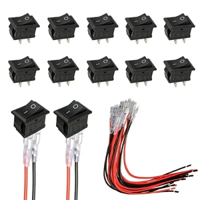 Image de HUAREW Mini Interrupteur à bascule T85 KCD1 101 SPST 2 broches avec câblage Noir (10 pièces)