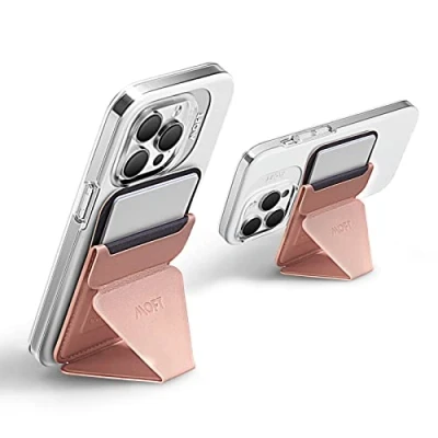 Image de MOFT Portefeuille Magsafe pour iPhone 16 15 14 13 12 Series, Support magnétique en Cuir végane téléphone avec 3 Angles de Vue, Force améliorée (Nude Classique)