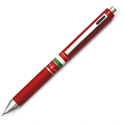Image de Osama, Quadra Stylo Bille 0,8 mm Pointe Fine + Porte Mine 0,5 mm, à Déclic en Caoutchouc Couleur avec Encre Noire, Bleue et Rouge, Idéal pour Papeterie, Fourniture Scolaire Bureau, Rouge