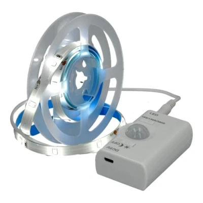 Image de JANDEI Ruban LED 5V 1 mètre, Bande Lumineuse avec Détecteur de Mouvement, Rechargeable USB, Adhésive, n&#039;a pas besoin prise. Éclairage Nuit sous les Meubles, Lit, Escaliers (lumière froide)
