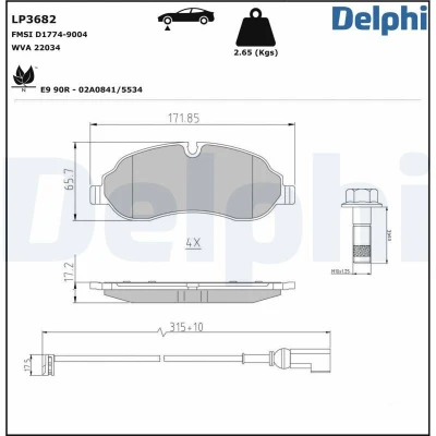 Image de DELPHI LP3682 Jeu de plaquettes frein contact signal d&#039;usure inclus avec tôle anti bruit accessoires