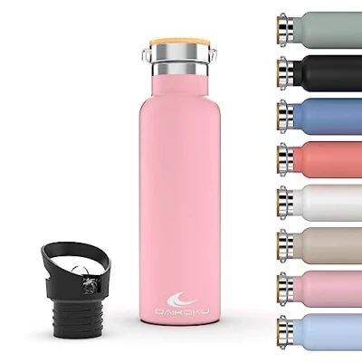 Image de Daikoku Bouteille, Bouteille Thermique en Acier Inoxydable à Double Paroi, Thermos Maintient Les Boissons Froides ou Chaudes Pendant des Heures, Deux Bouchons, Rose, 750 ML