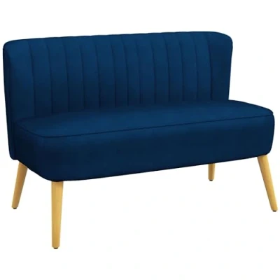 Image de HOMCOM Canapé 2 Places en Tissu rembourré Double Siège Lounge Bois Velours Polyster Mousse Vert 117 x 56,5 77 cm