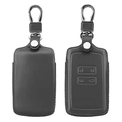 Image de kwmobile Coque Compatible avec Renault Smart Key 4 Bouton (Keyless Go Uniquement) de clé Voiture en Cuir véritable Anneau Porte clés Gris foncé