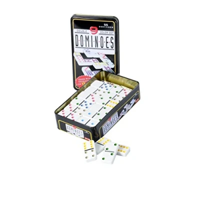 Image de Engelhart Grand Jeu de Dominos aux Gros Points colorés dans Une Boite en métal (Double 9; 55 Dominos)