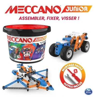 Image de MECCANO Baril 150 Pieces Junior 5 Modèles Différents A Construire Jeu de Construction avec 2 Outils Alternative Aux Ecrans Jouet Enfant Ans Et +