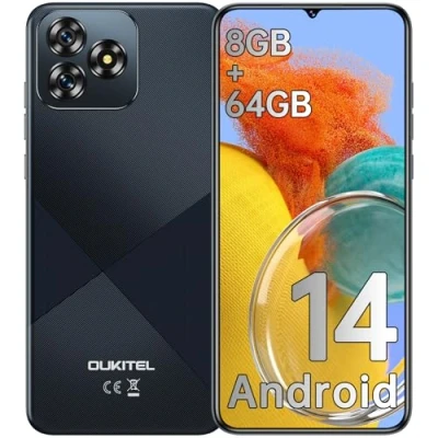 Image de OUKITEL C53 Téléphone Portable Débloqué 2024 Smartphone Android 14, 8Go +64Go ROM/TF 1To, Écran 6.6&quot;HD+/60HZ Smartphones, Batterie 4300mAh, Octa Core, 4G Dual SIM/13MP/GPS, Noir