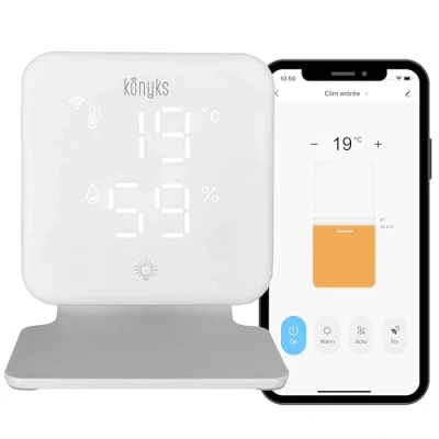 Image de Konyks Climpac Thermostat Wi FI pour Climatiseurs et Pompes à Chaleur Air Air, contrôle Distance, Commande vocale, thermomètre hygromètre intégrés