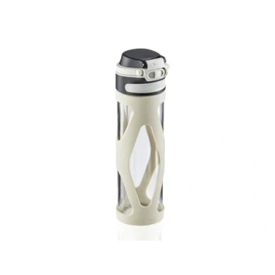 Image de Leifheit Flip Gourde réutilisable (600 ml), bouteille en verre 100 % étanche, infusion avec filtre &amp; protection silicone, argenté