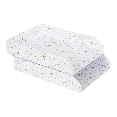 Image de Bigso Box of Sweden lot de 2 corbeilles à courrier pour bureau casiers rangement empilables lettres, documents système en panneau fibres et papier noir moucheté