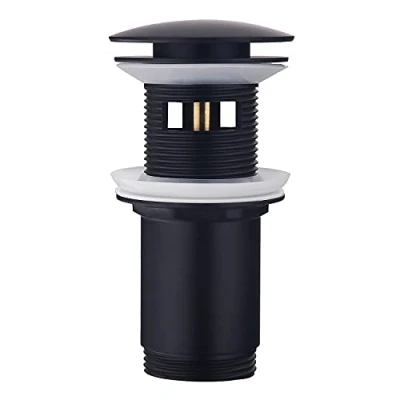 Image de Bonde de Lavabo avec Trop plein Noir Mat, Keymark Laiton Universelle Pop Up Clic Clac Evier Système Vidage pour Siphon Salle Bains,